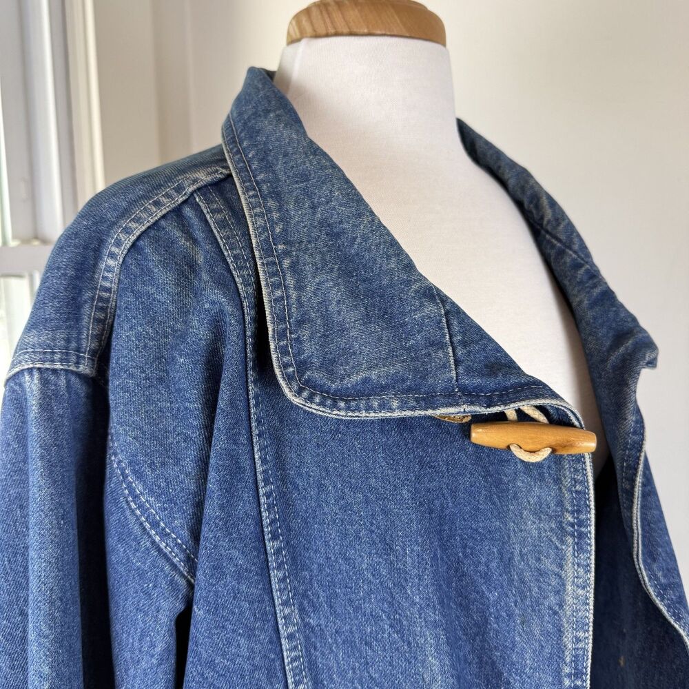Vintage Denim Duffle Coat | USA Made, Wood Toggle 100% Cotton Jean Jacket - Picture 9 of 12